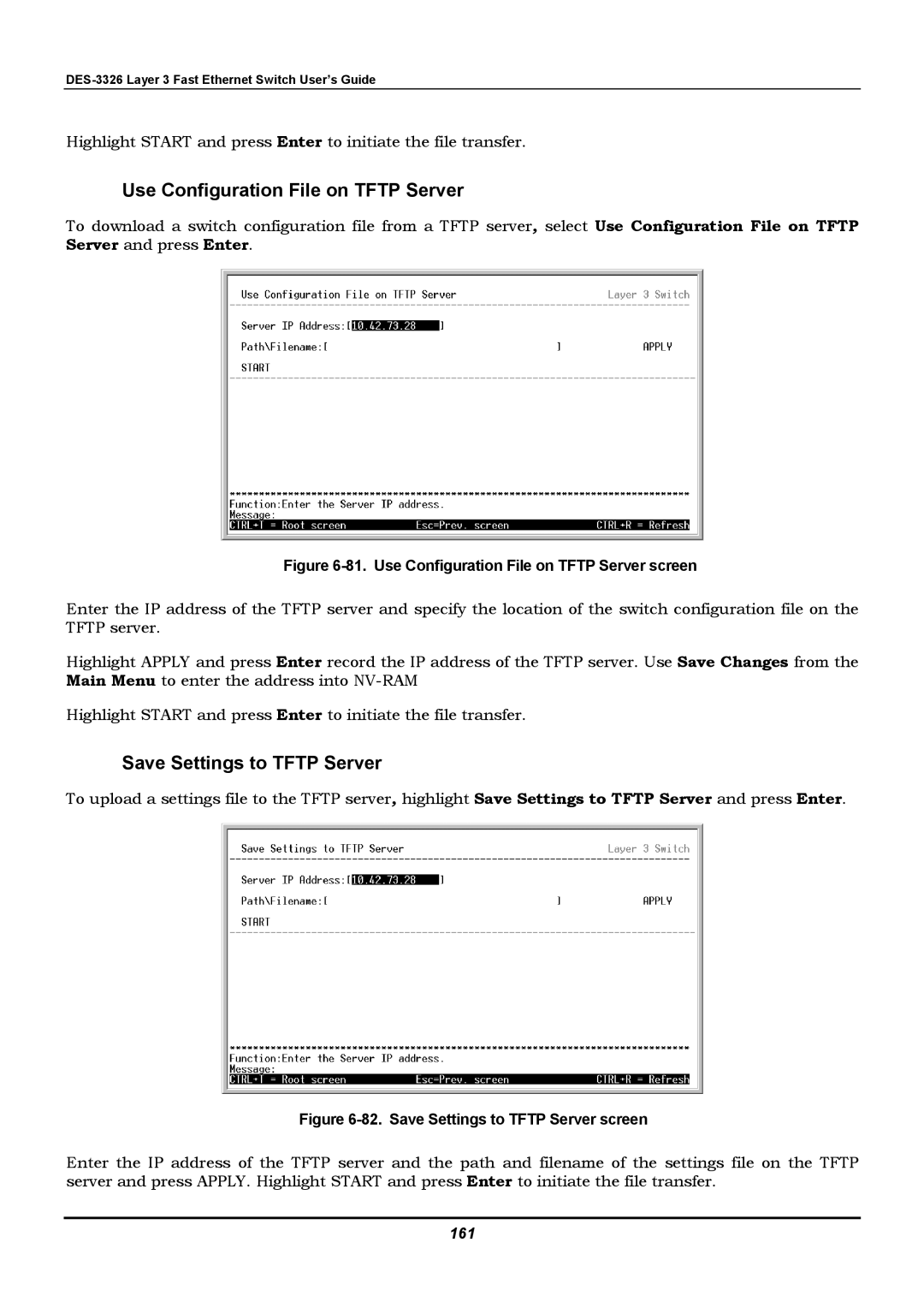 D-Link DES-3326 manual Use Configuration File on Tftp Server, Save Settings to Tftp Server, 161 