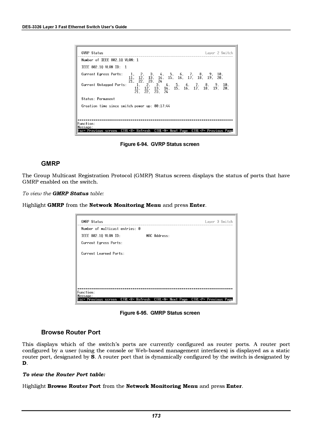 D-Link DES-3326 manual Browse Router Port, To view the Router Port table, 173 
