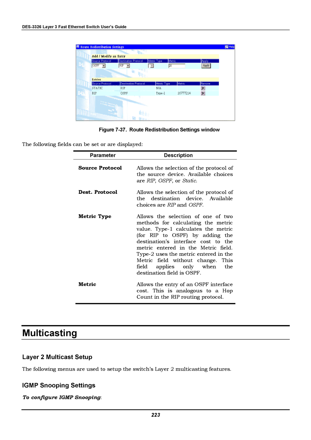 D-Link DES-3326 manual Source Protocol, Dest. Protocol, 223 