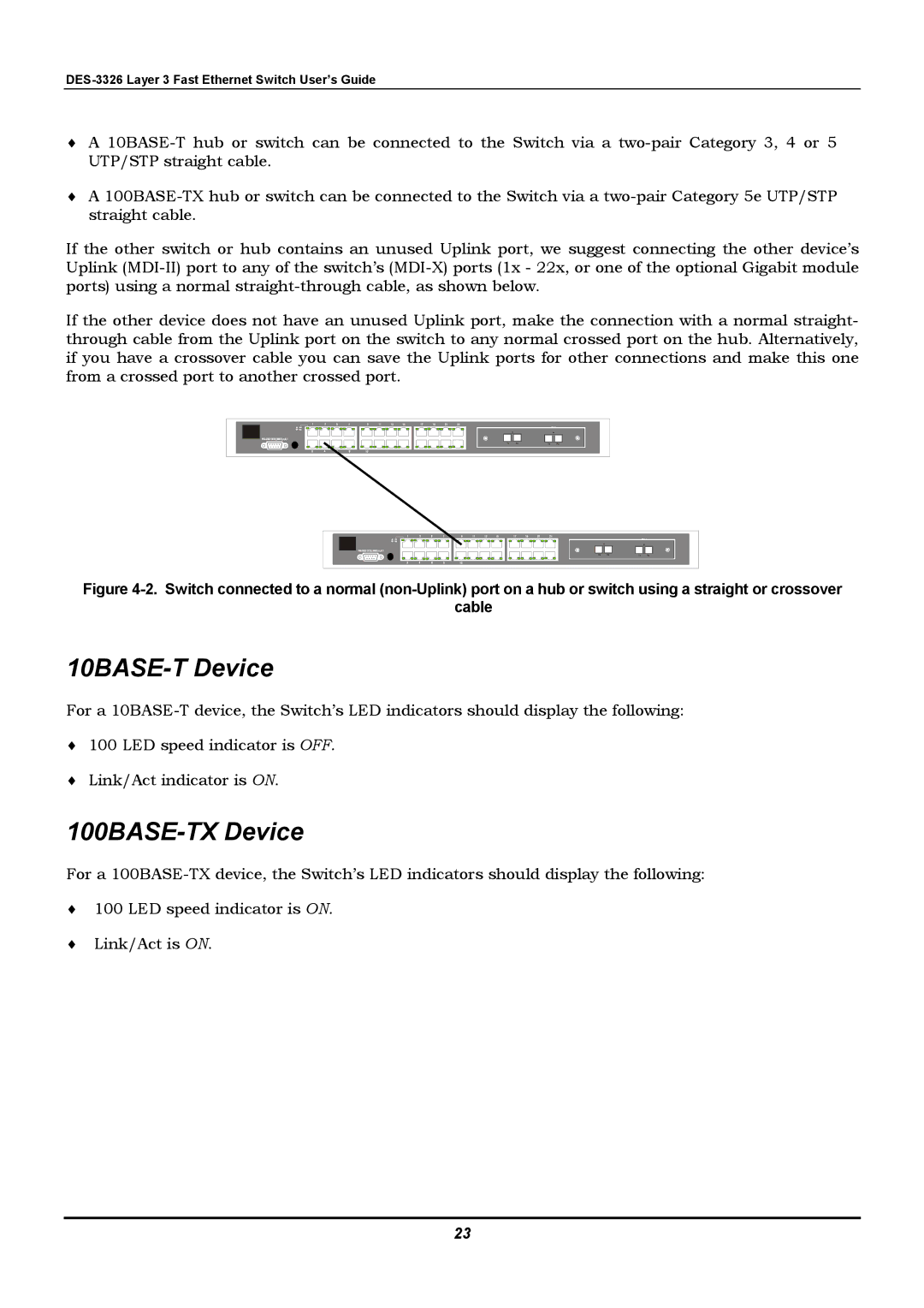 D-Link DES-3326 manual 10BASE-T Device, 100BASE-TX Device 