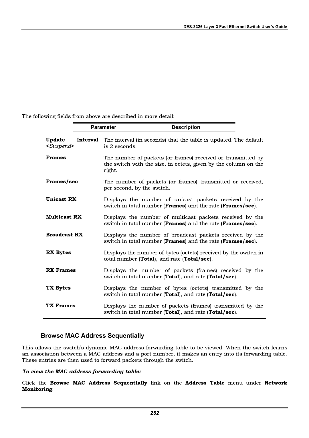 D-Link DES-3326 manual Browse MAC Address Sequentially 