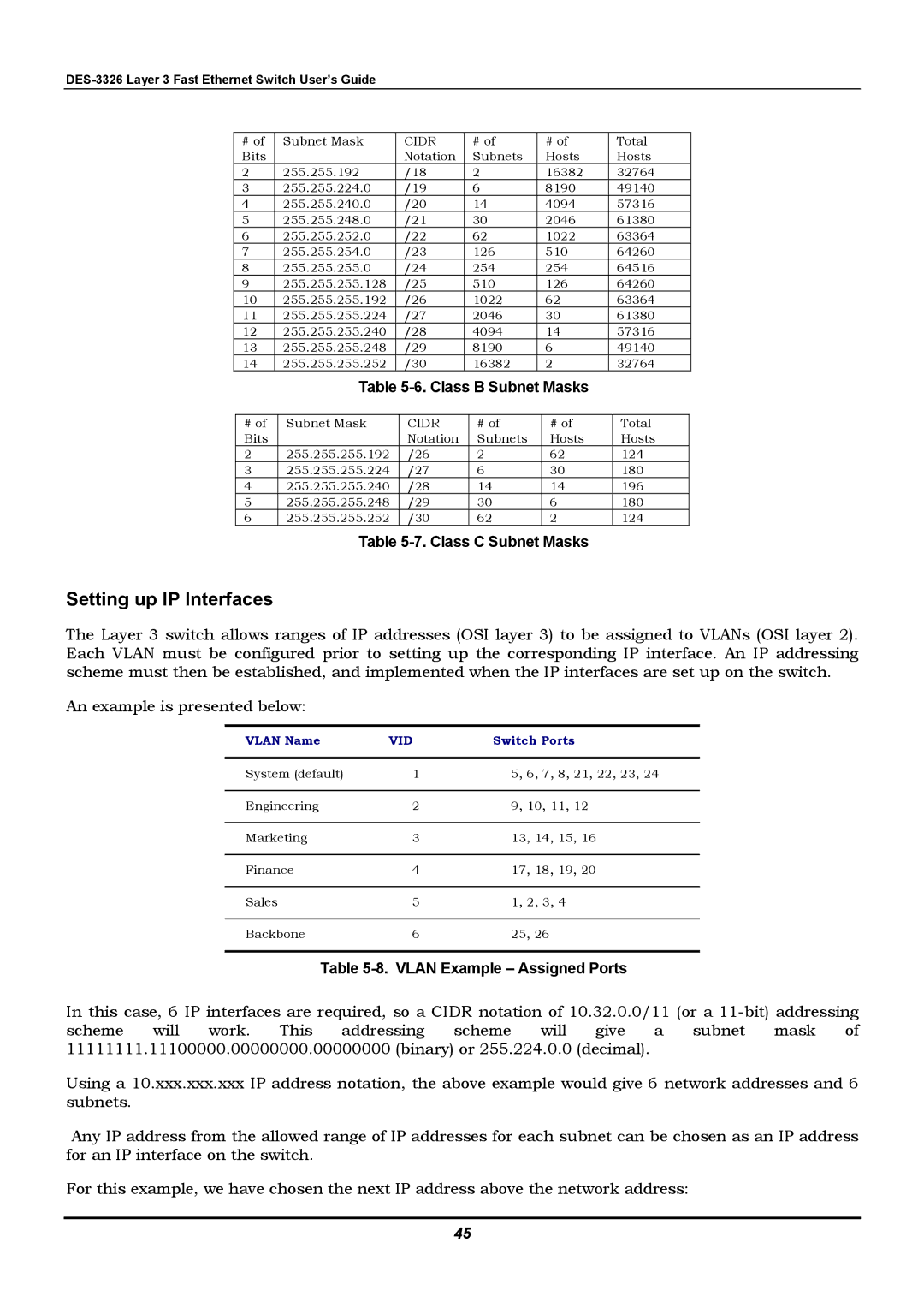 D-Link DES-3326 manual Setting up IP Interfaces, Cidr 