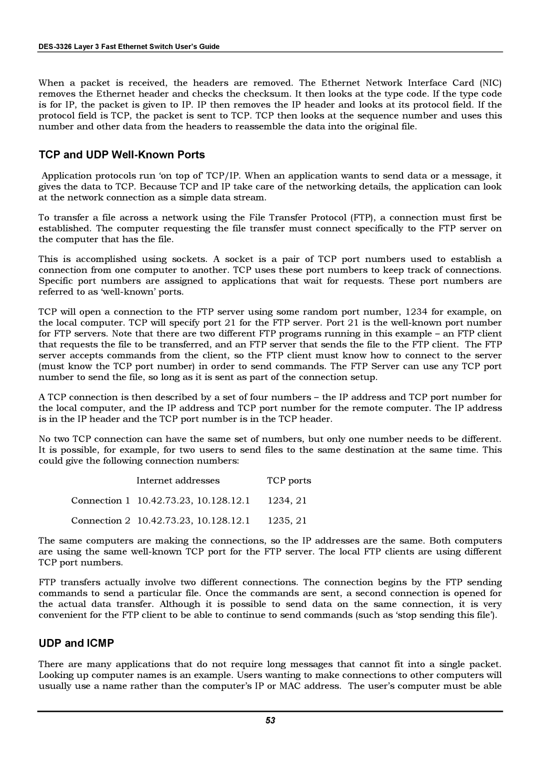 D-Link DES-3326 manual TCP and UDP Well-Known Ports, UDP and Icmp 