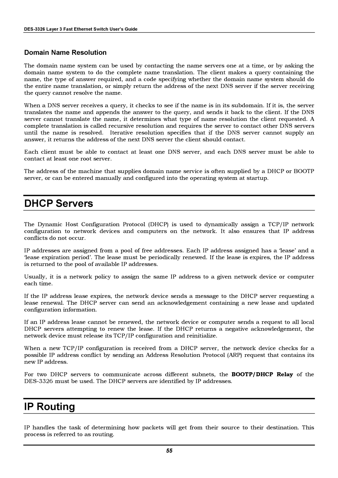 D-Link DES-3326 manual Dhcp Servers, IP Routing, Domain Name Resolution 