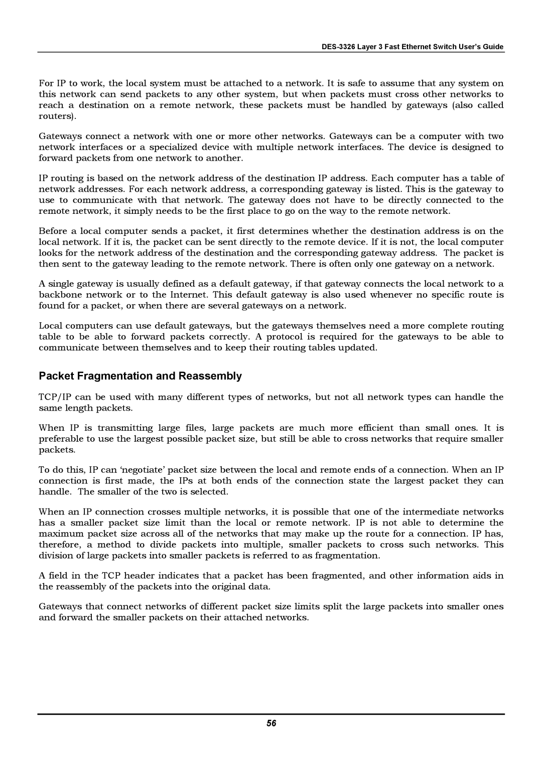 D-Link DES-3326 manual Packet Fragmentation and Reassembly 