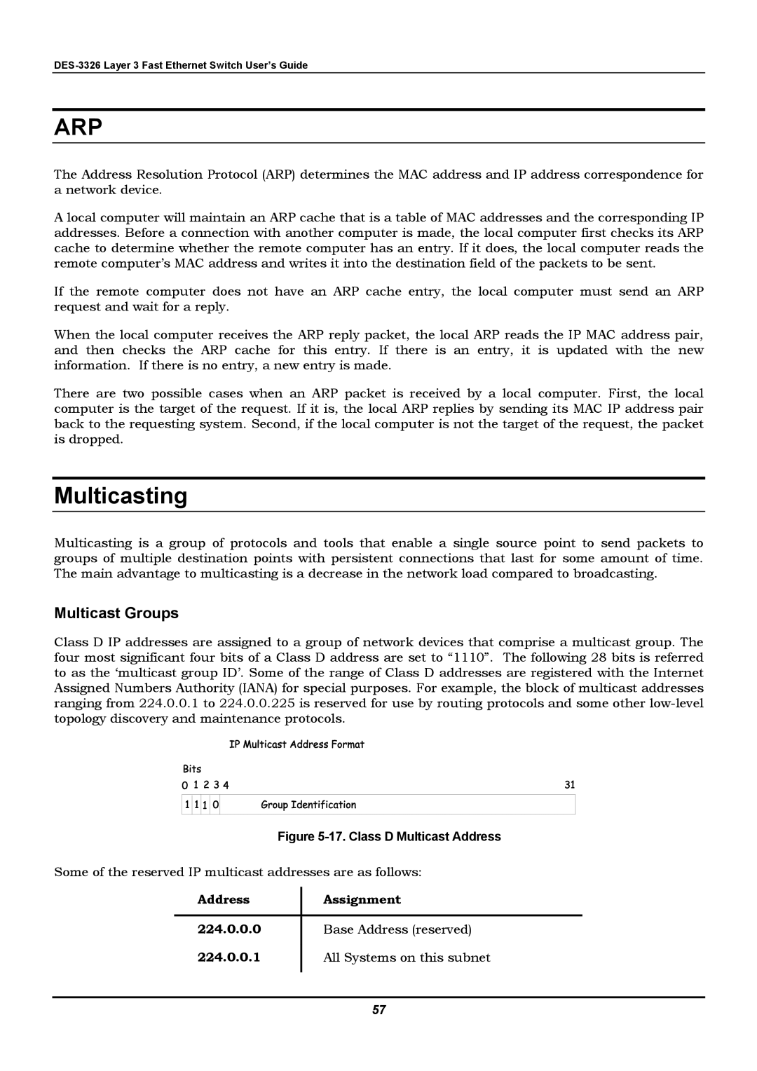 D-Link DES-3326 manual Multicasting, Multicast Groups, Address Assignment 