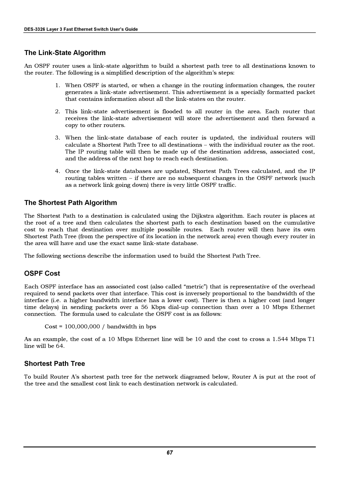 D-Link DES-3326 manual Link-State Algorithm, Shortest Path Algorithm, Ospf Cost, Shortest Path Tree 