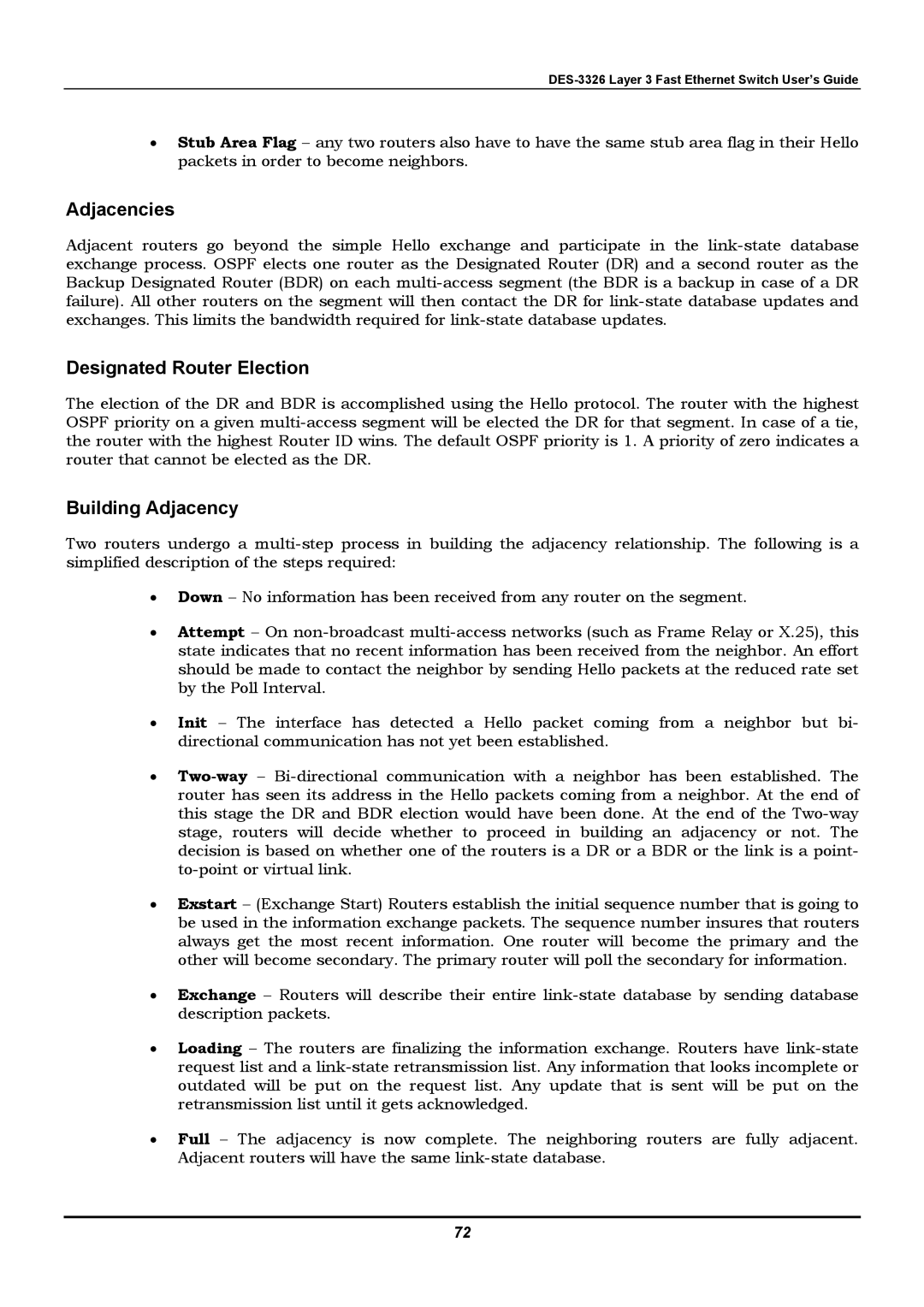 D-Link DES-3326 manual Adjacencies, Designated Router Election, Building Adjacency 