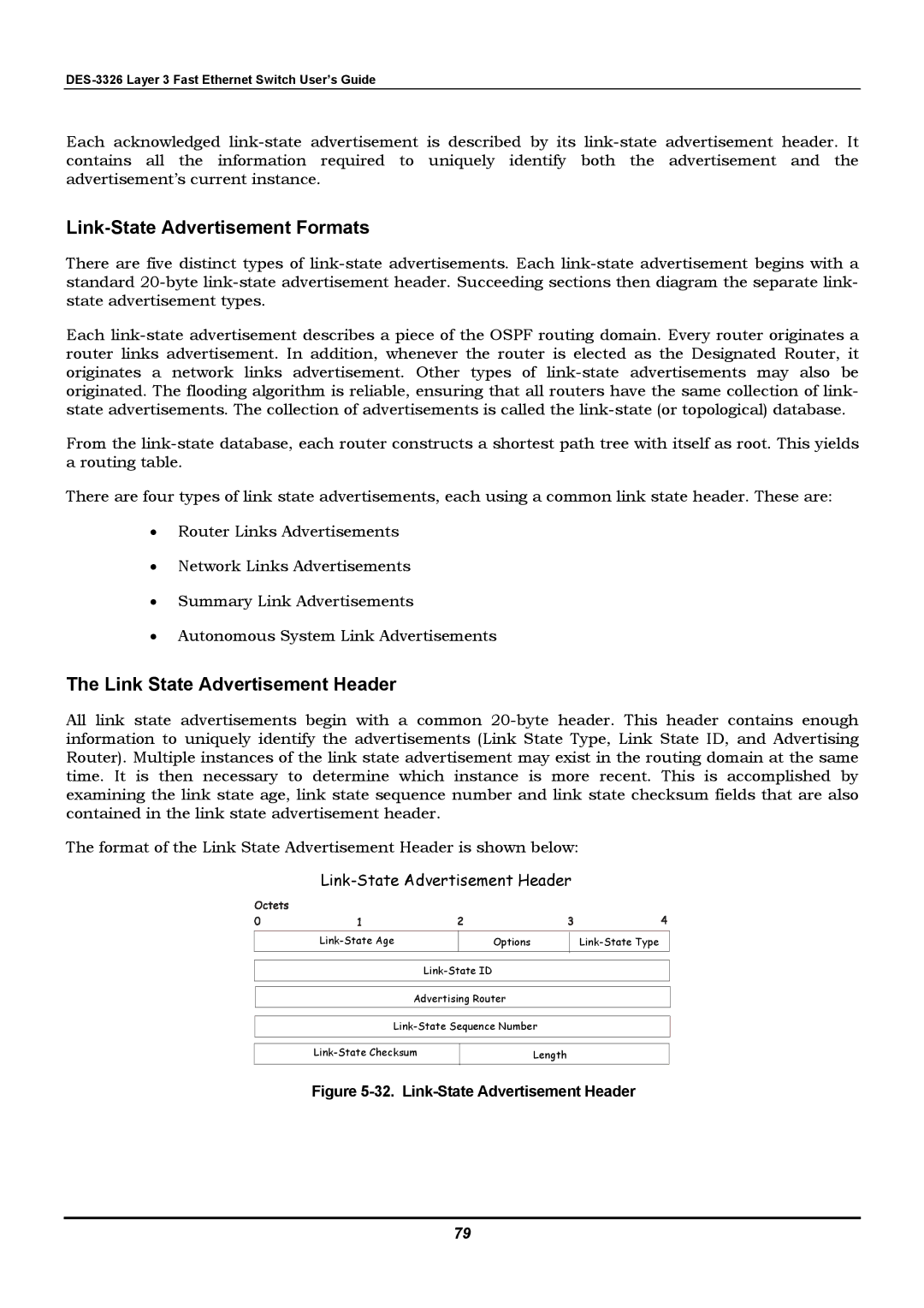 D-Link DES-3326 manual Link-State Advertisement Formats, Link State Advertisement Header 