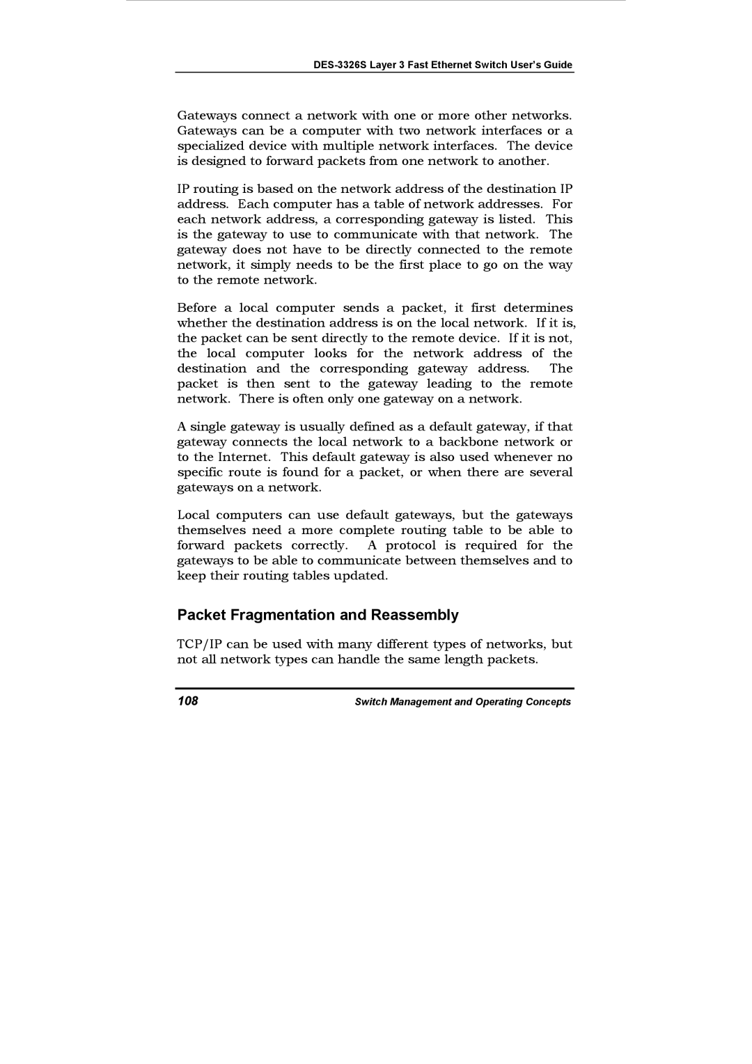 D-Link DES-3326S manual Packet Fragmentation and Reassembly, 108 