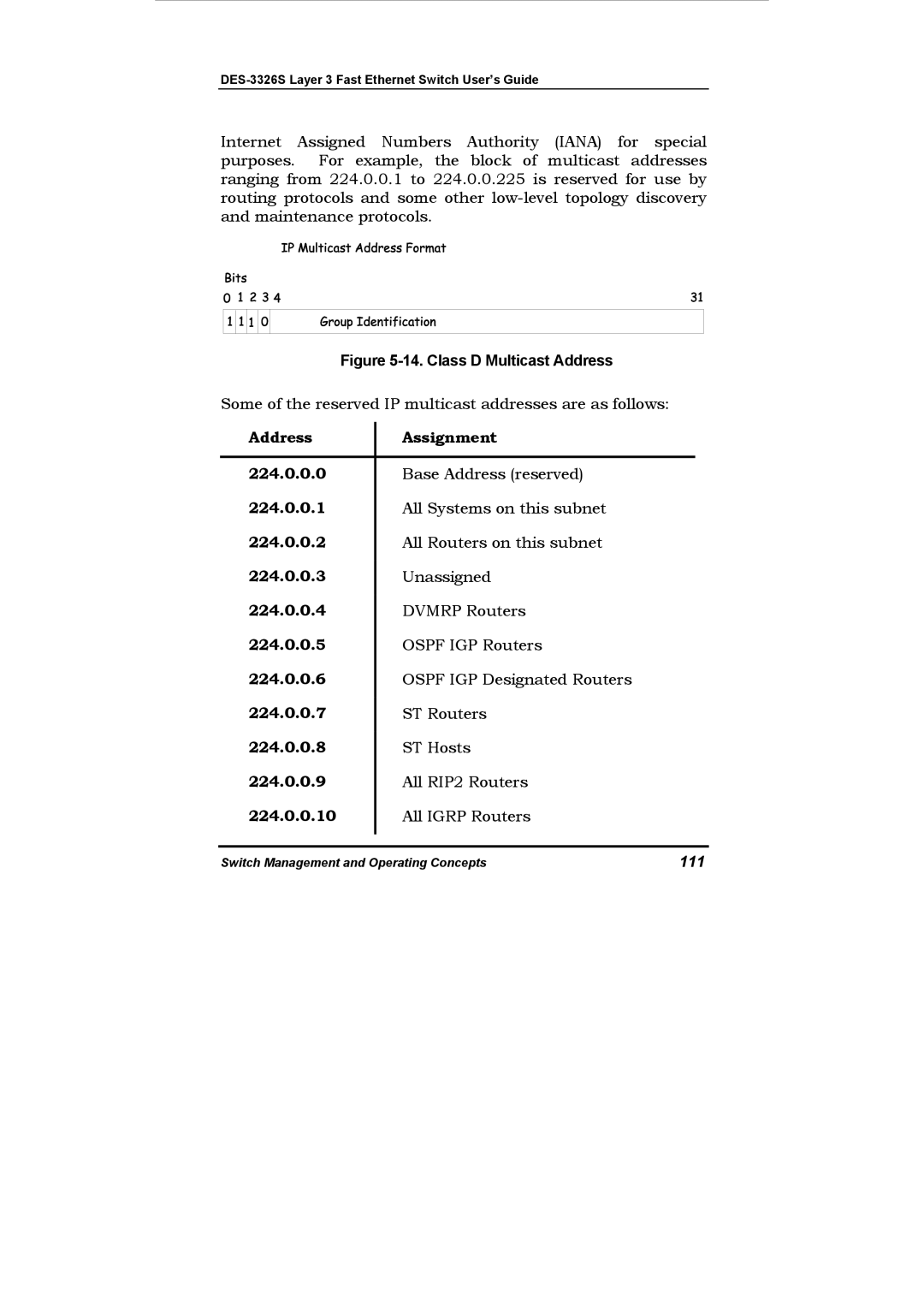 D-Link DES-3326S manual Address Assignment, 111 