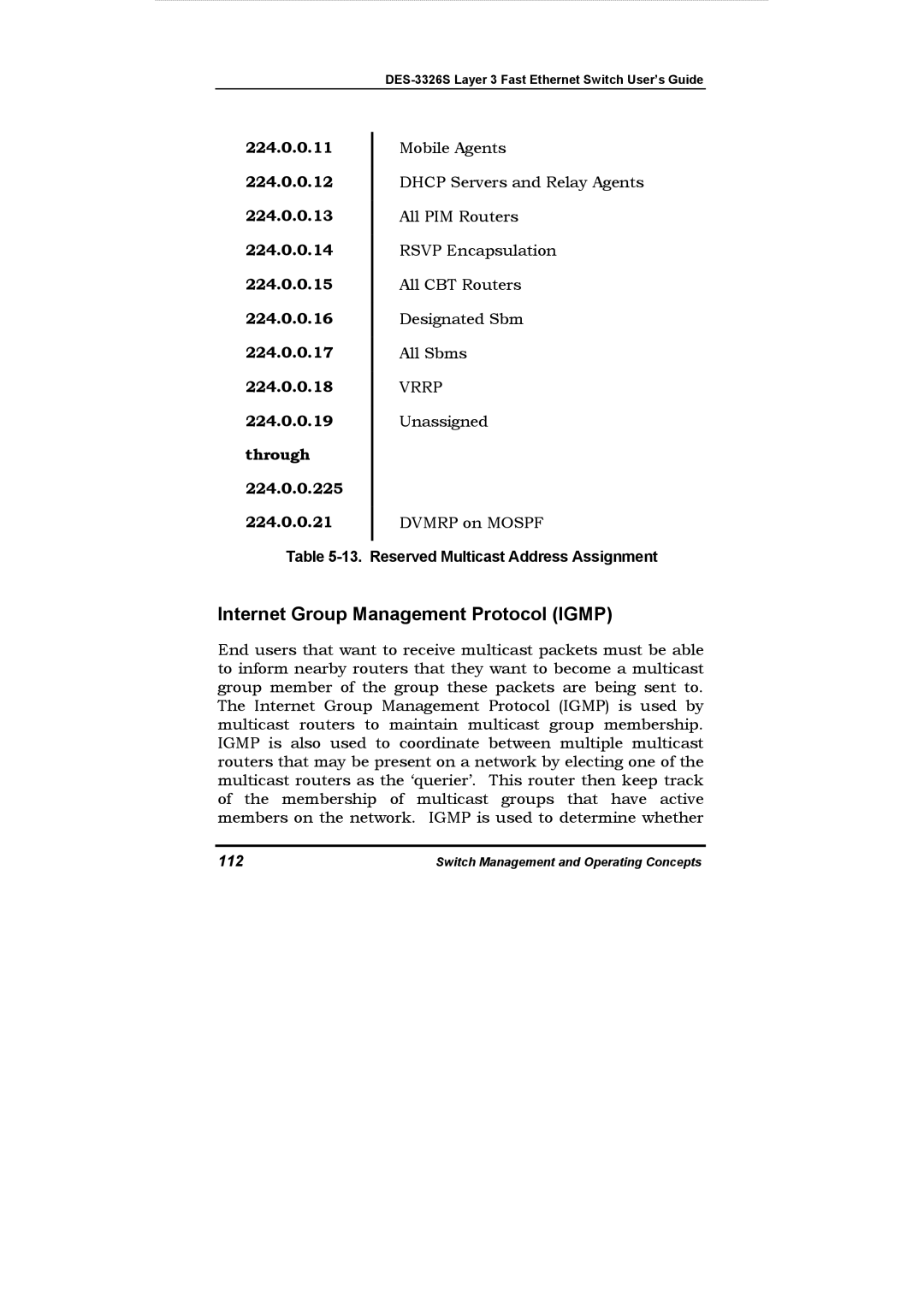 D-Link DES-3326S manual Internet Group Management Protocol Igmp, 112 