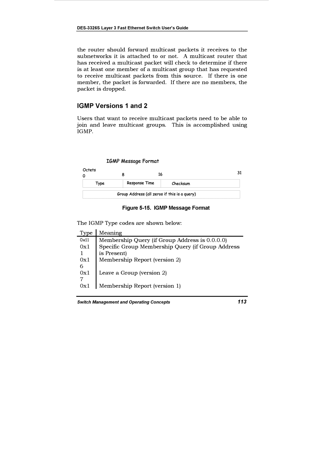 D-Link DES-3326S manual Igmp Versions 1, 113 