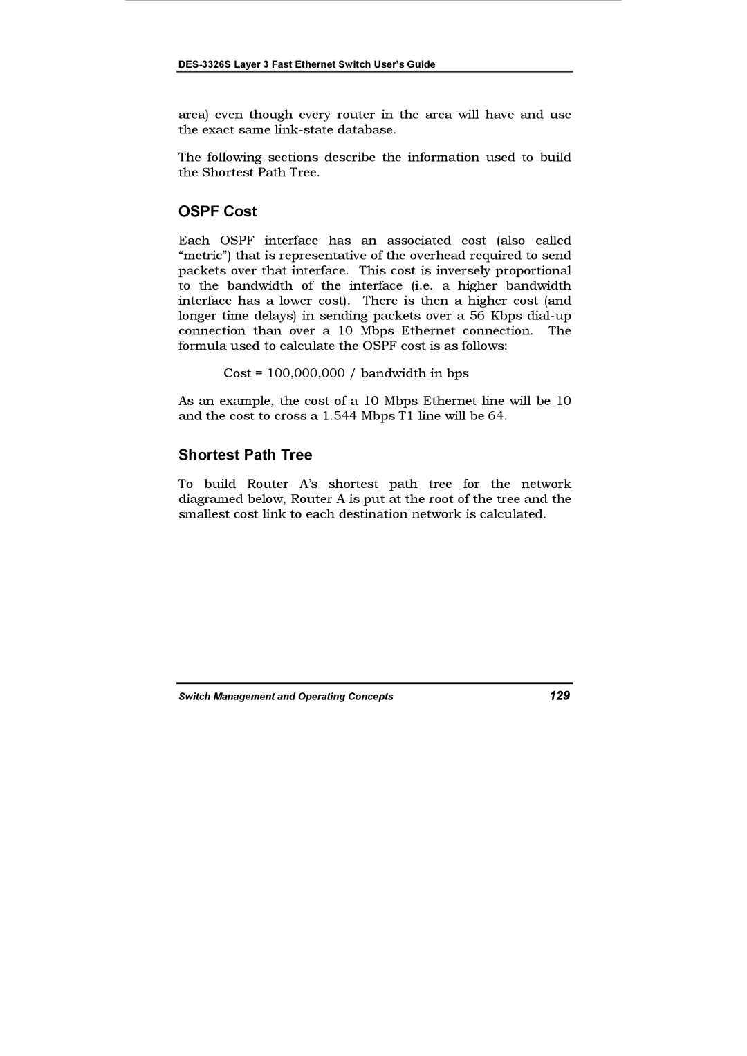 D-Link DES-3326S manual Ospf Cost, Shortest Path Tree, 129 