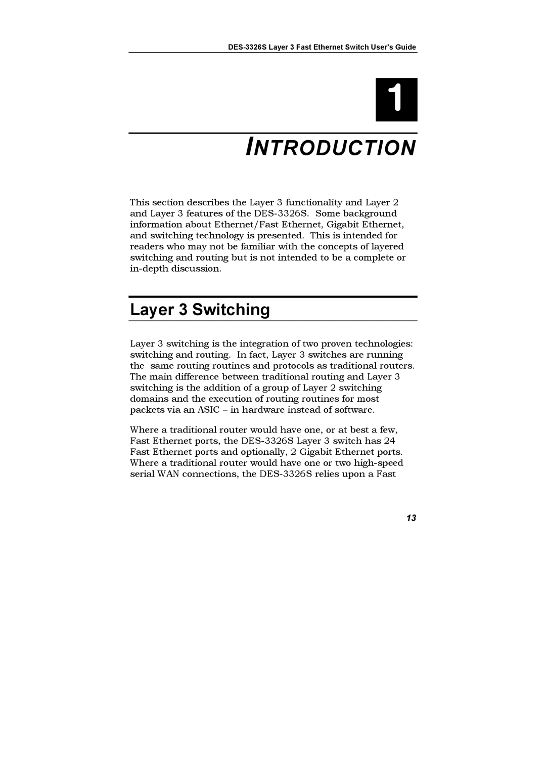 D-Link DES-3326S manual Introduction, Layer 3 Switching 