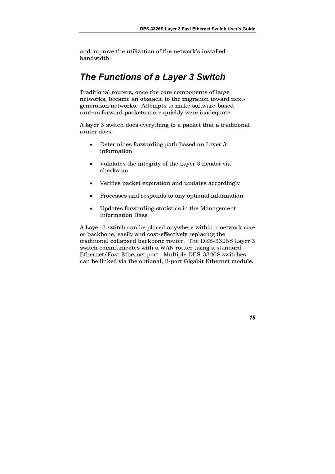 D-Link DES-3326S manual Functions of a Layer 3 Switch 