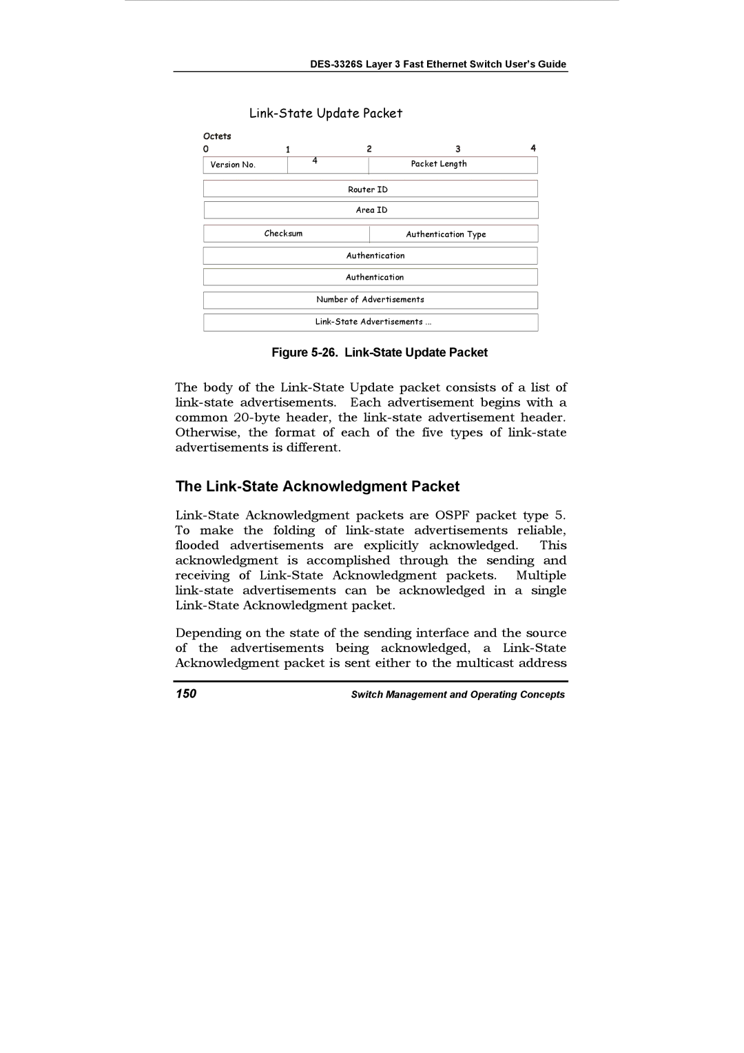 D-Link DES-3326S manual Link-State Acknowledgment Packet, 150 