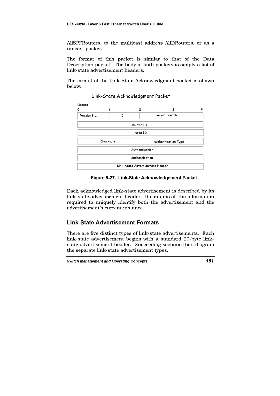 D-Link DES-3326S manual Link-State Advertisement Formats, 151 