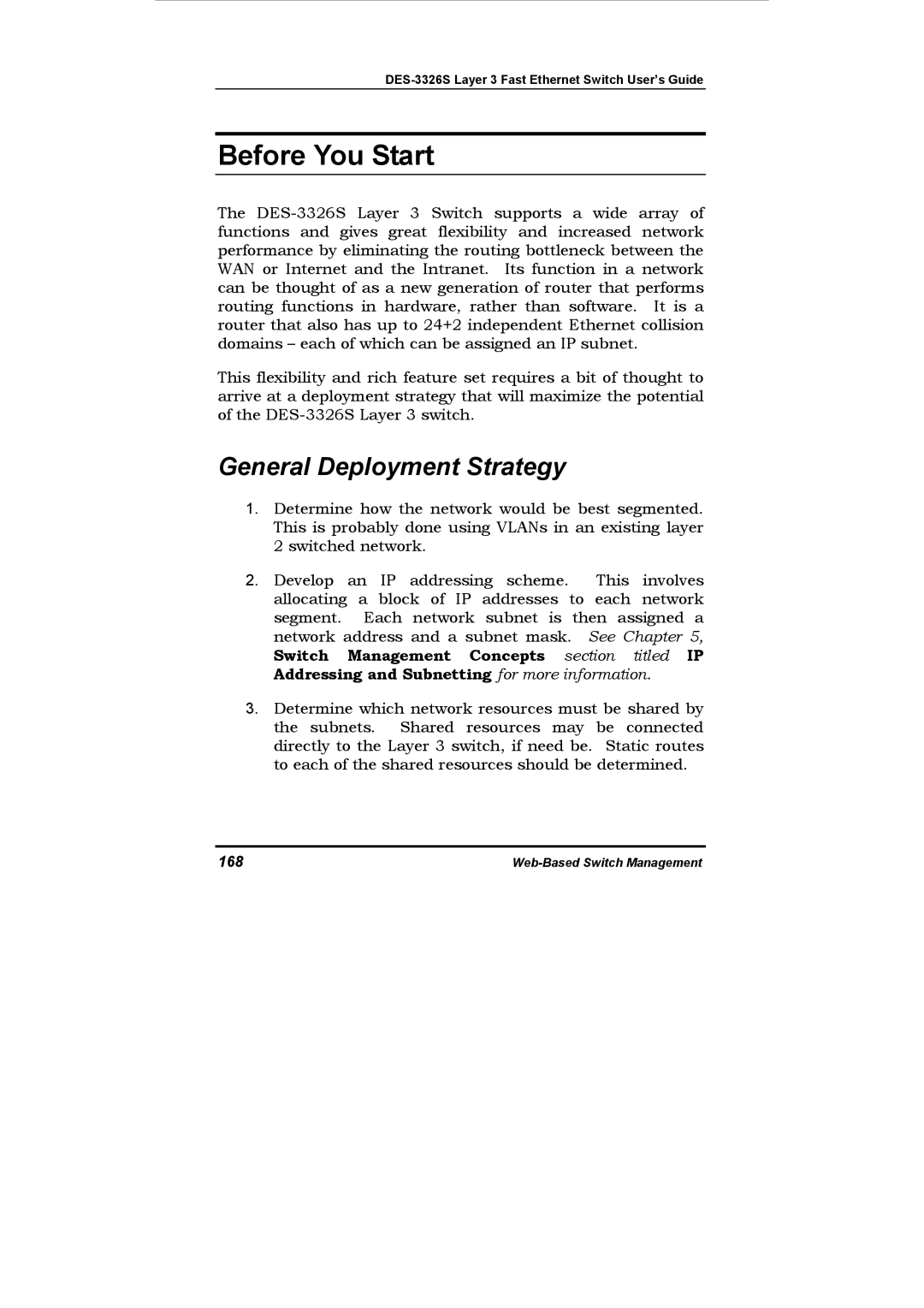 D-Link DES-3326S manual Before You Start, General Deployment Strategy, 168 