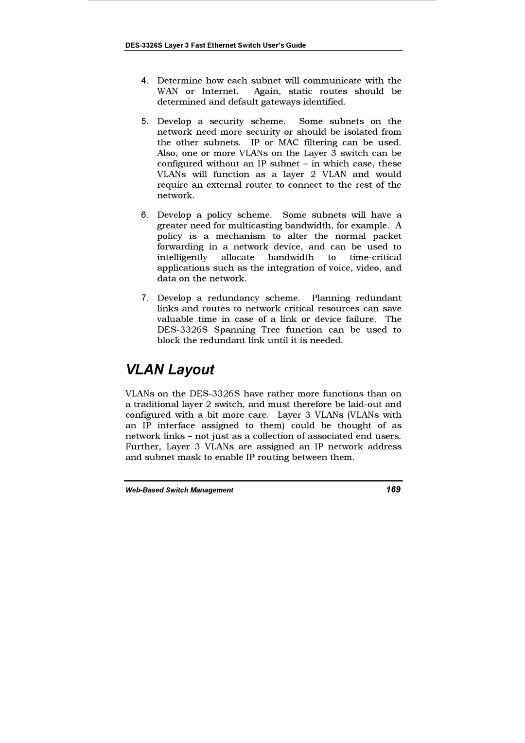 D-Link DES-3326S manual Vlan Layout, 169 