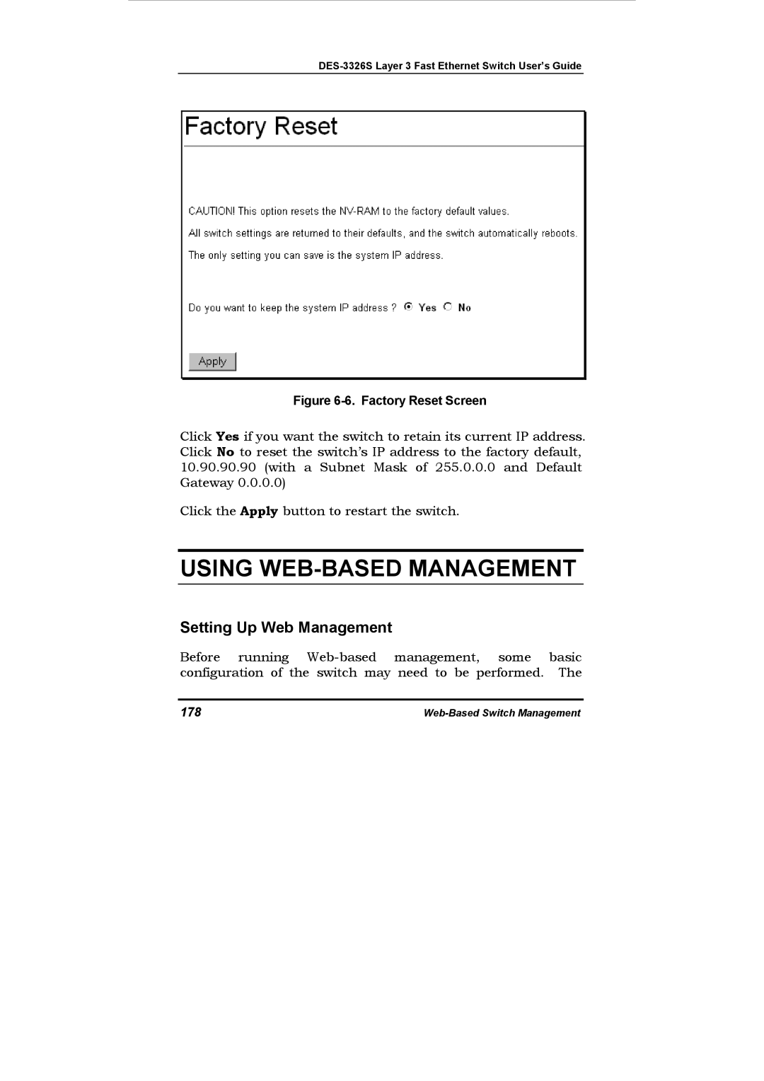 D-Link DES-3326S manual Setting Up Web Management, 178 