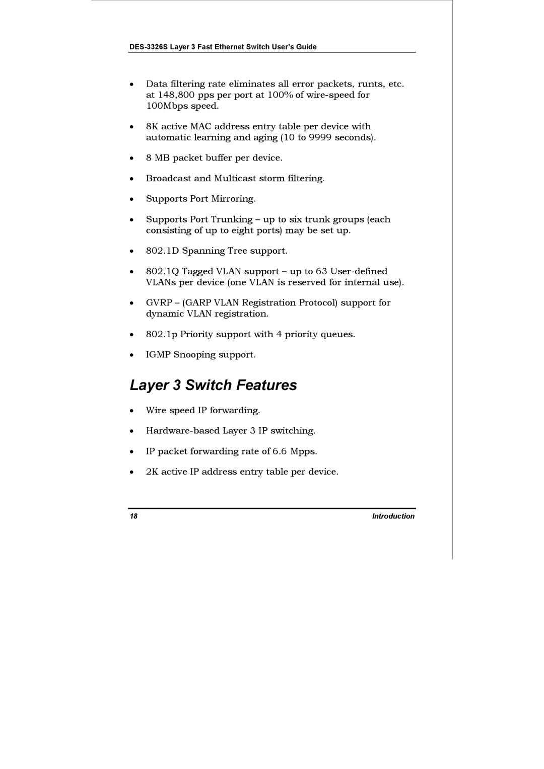 D-Link DES-3326S manual Layer 3 Switch Features 