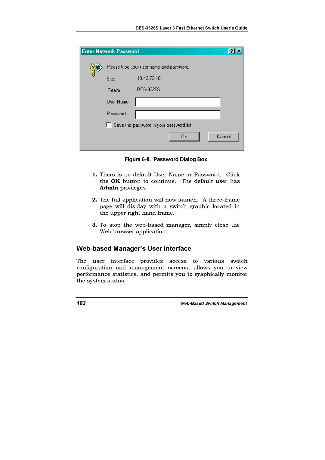 D-Link DES-3326S manual Web-based Manager’s User Interface, 182 