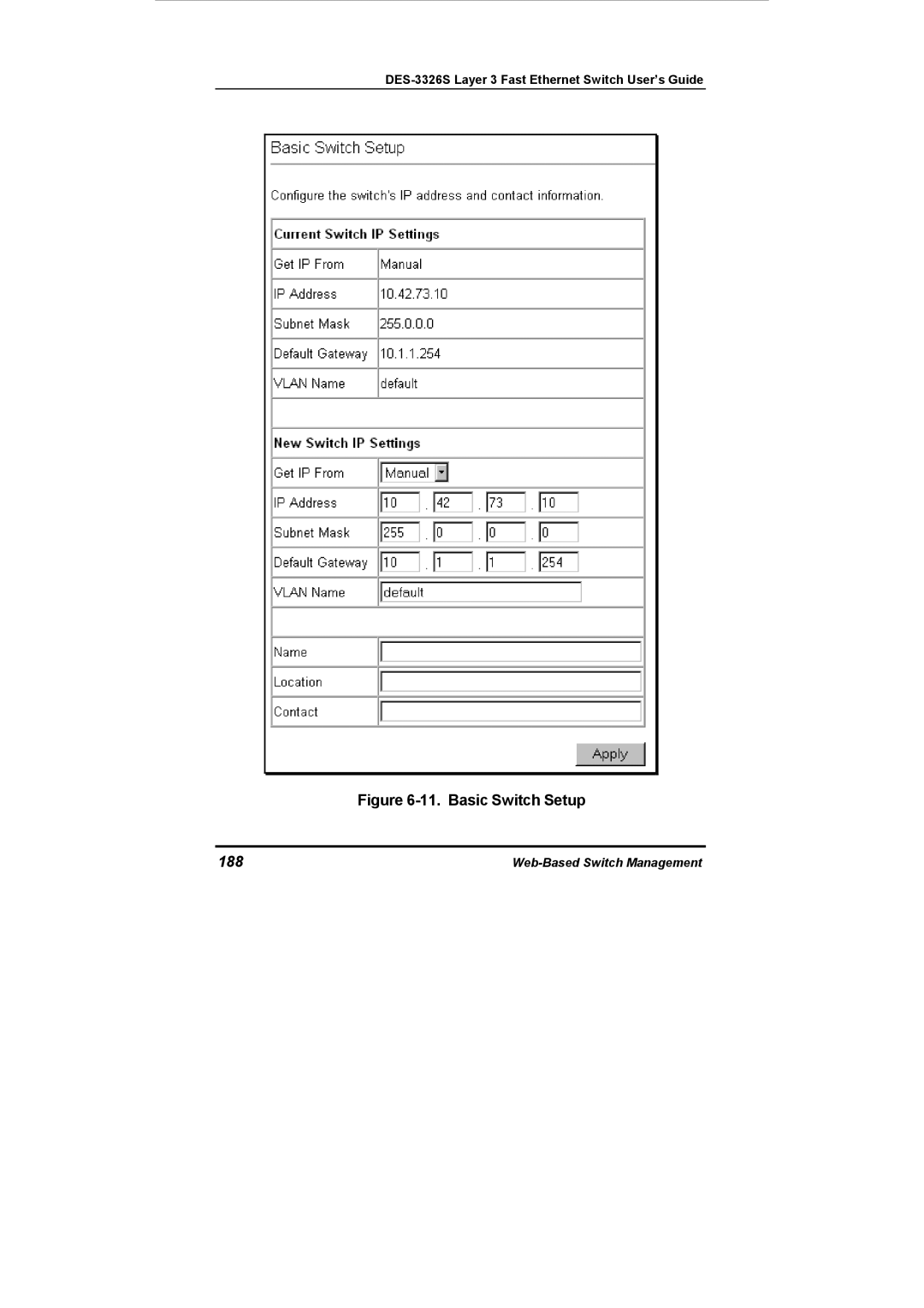 D-Link DES-3326S manual Basic Switch Setup, 188 