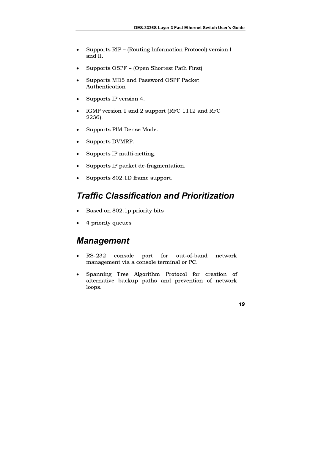 D-Link DES-3326S manual Traffic Classification and Prioritization, Management 