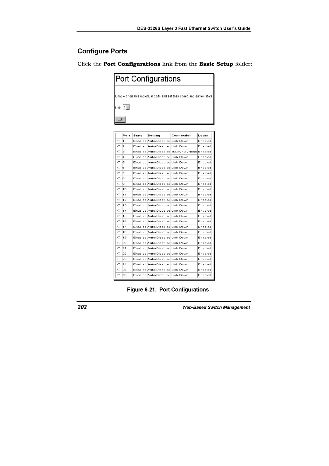 D-Link DES-3326S manual Configure Ports, 202 