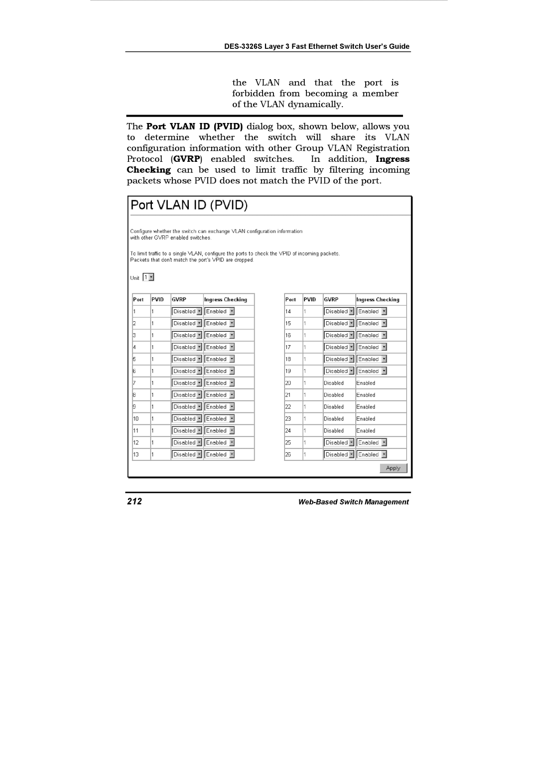 D-Link DES-3326S manual 212 