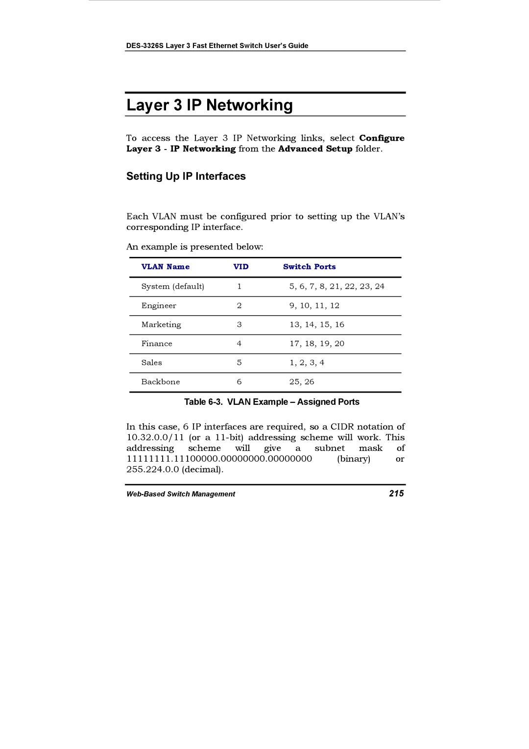 D-Link DES-3326S manual Layer 3 IP Networking, 215 