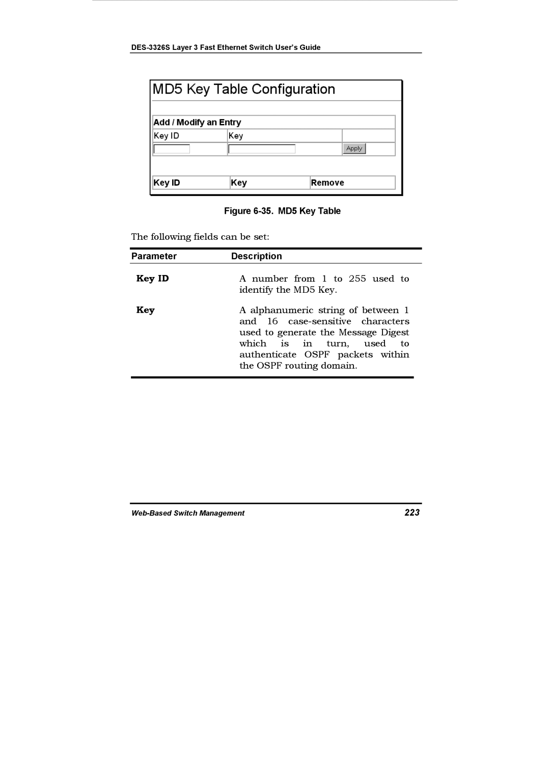 D-Link DES-3326S manual Key ID, 223 