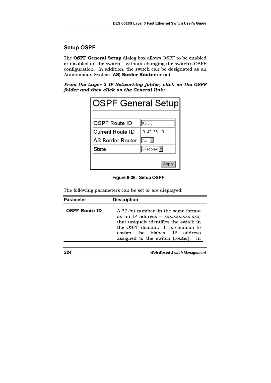 D-Link DES-3326S manual Setup Ospf, 224 