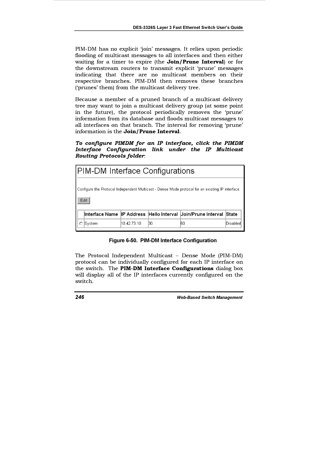 D-Link DES-3326S manual PIM-DM Interface Configuration, 246 