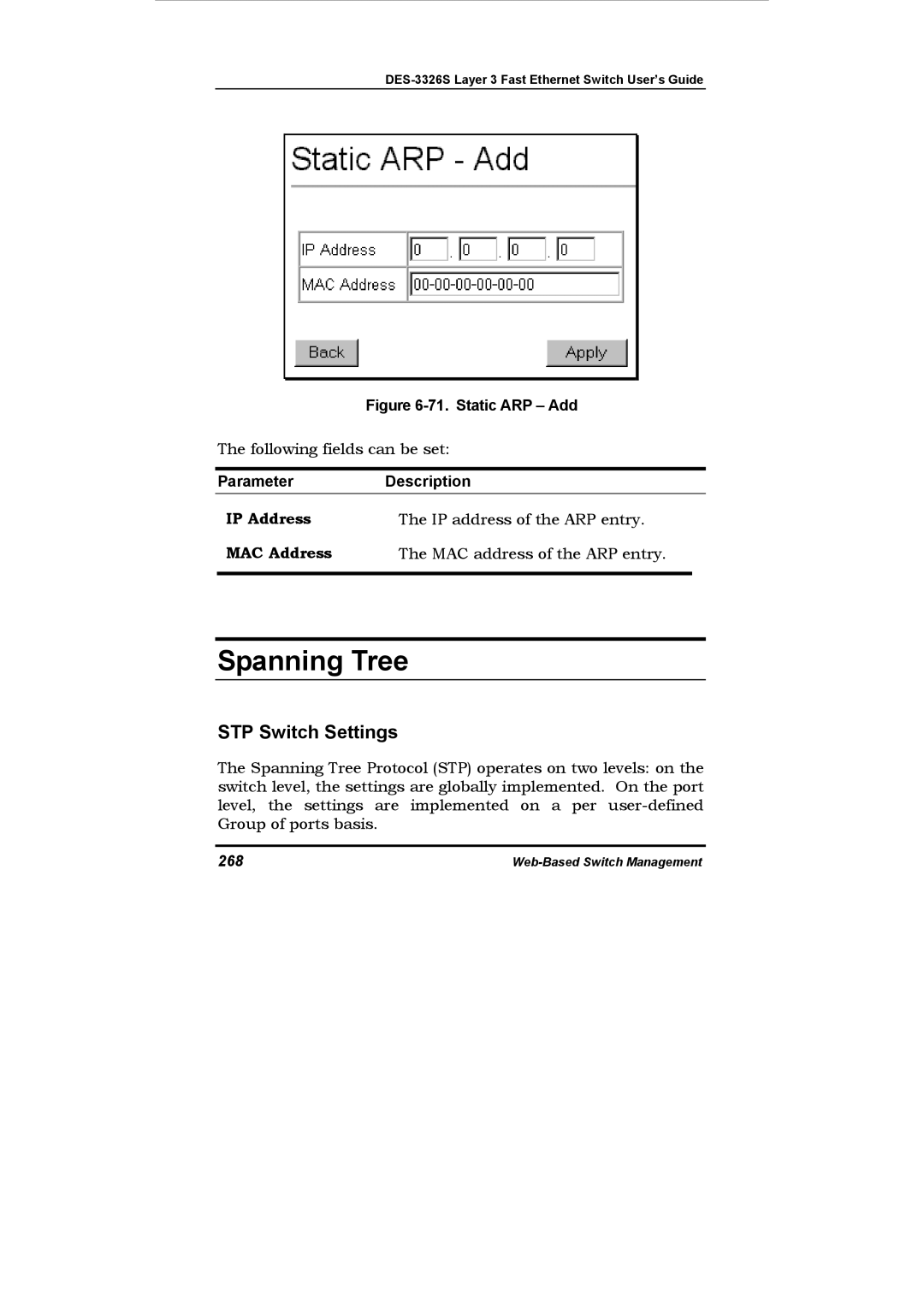 D-Link DES-3326S manual STP Switch Settings, 268 