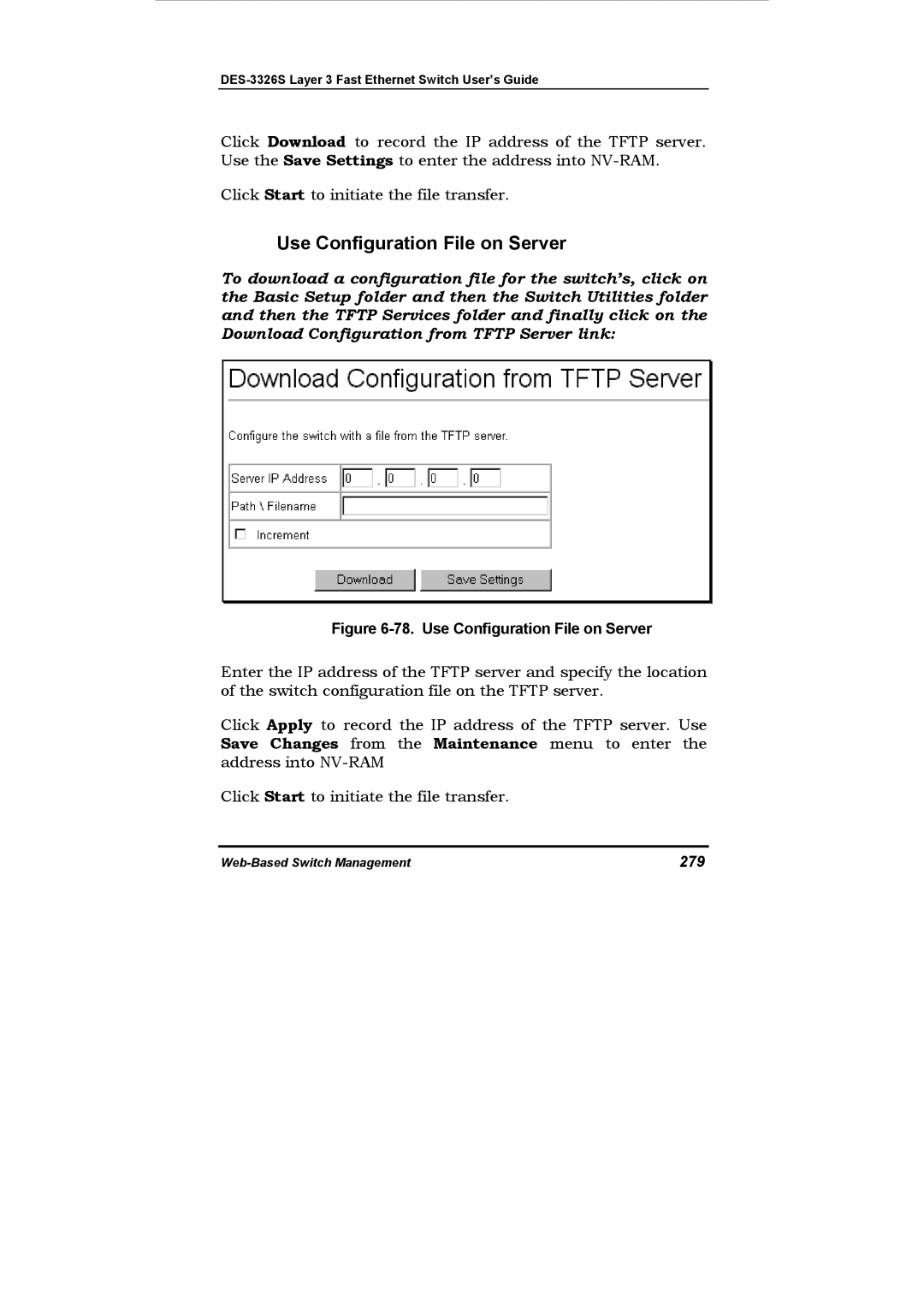 D-Link DES-3326S manual Use Configuration File on Server, 279 