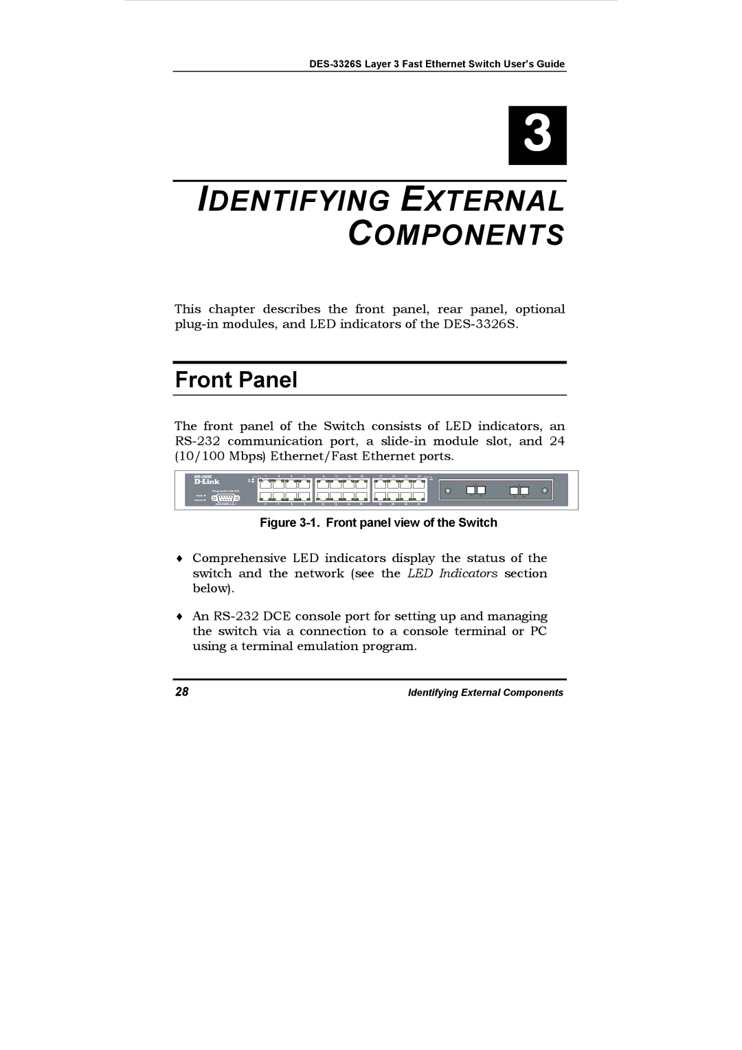 D-Link DES-3326S manual Identifying External Components, Front Panel 