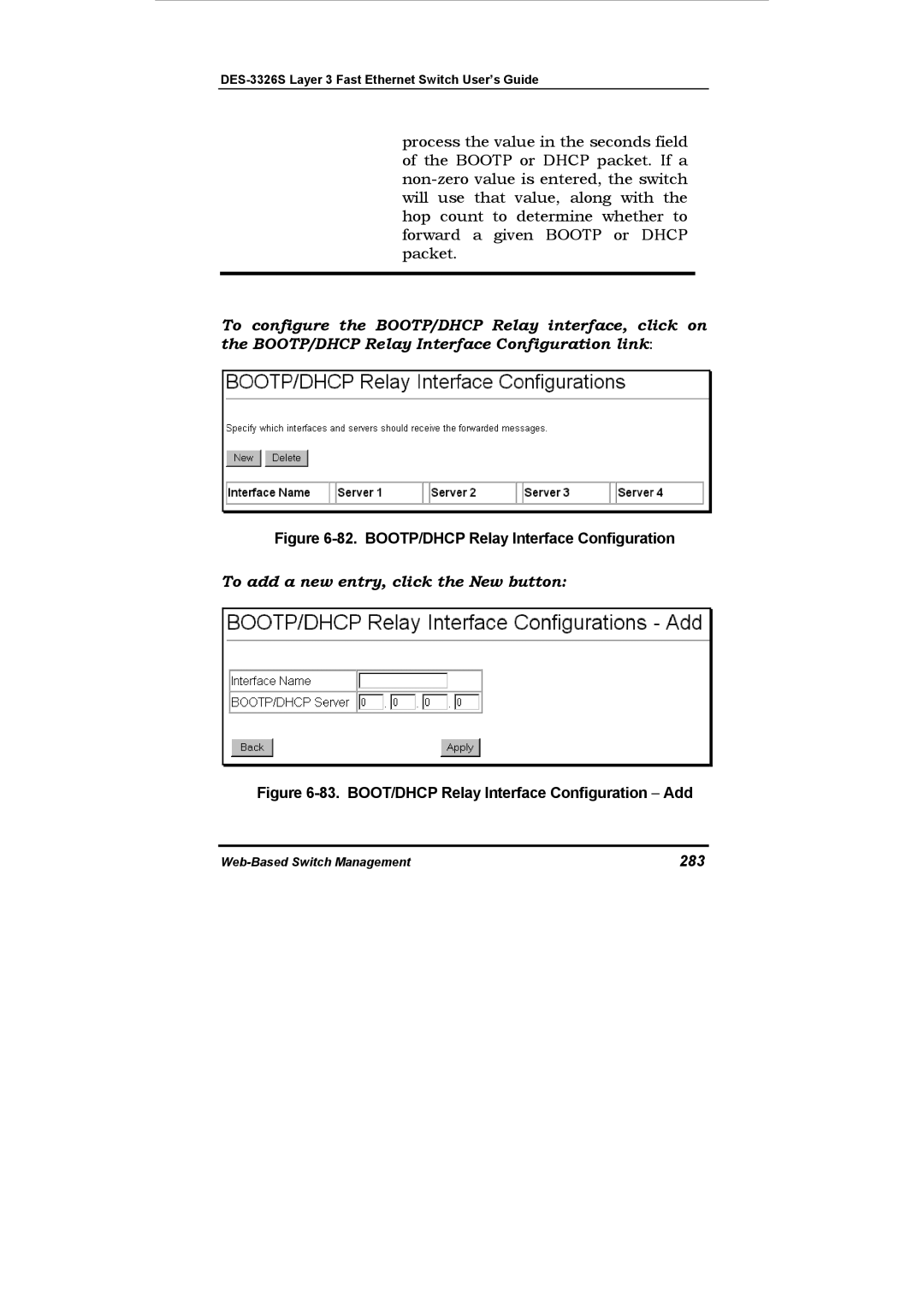 D-Link DES-3326S manual To add a new entry, click the New button, 283 