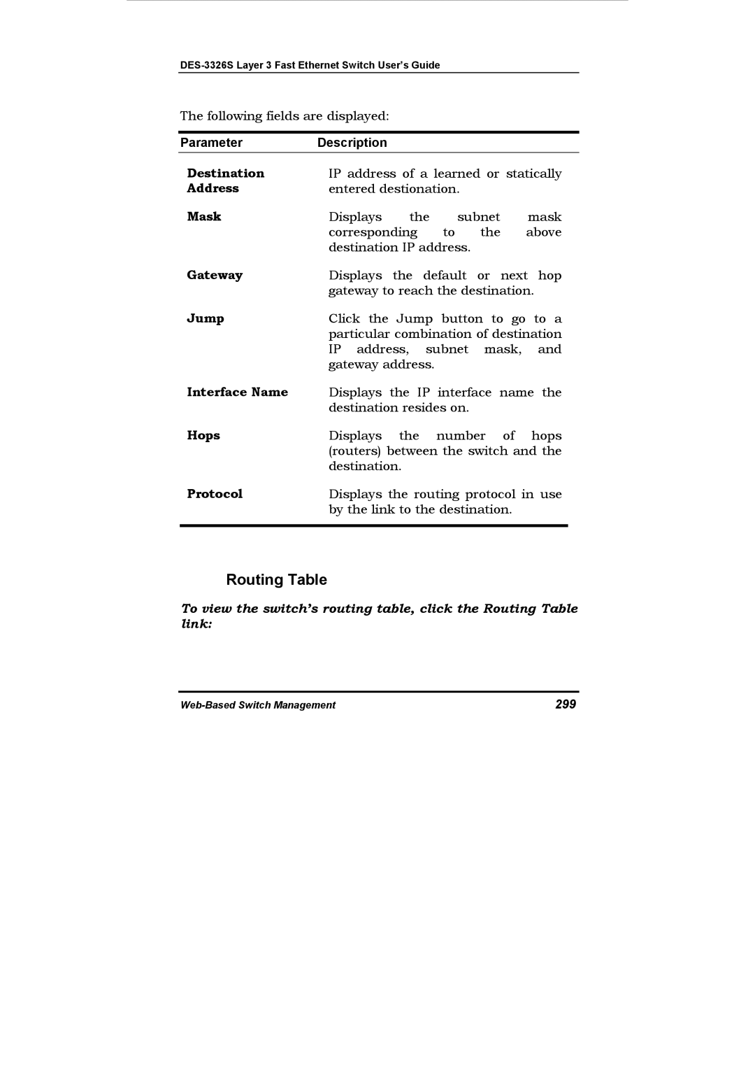 D-Link DES-3326S manual Routing Table 