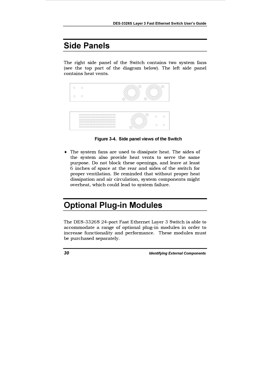 D-Link DES-3326S manual Side Panels, Optional Plug-in Modules 