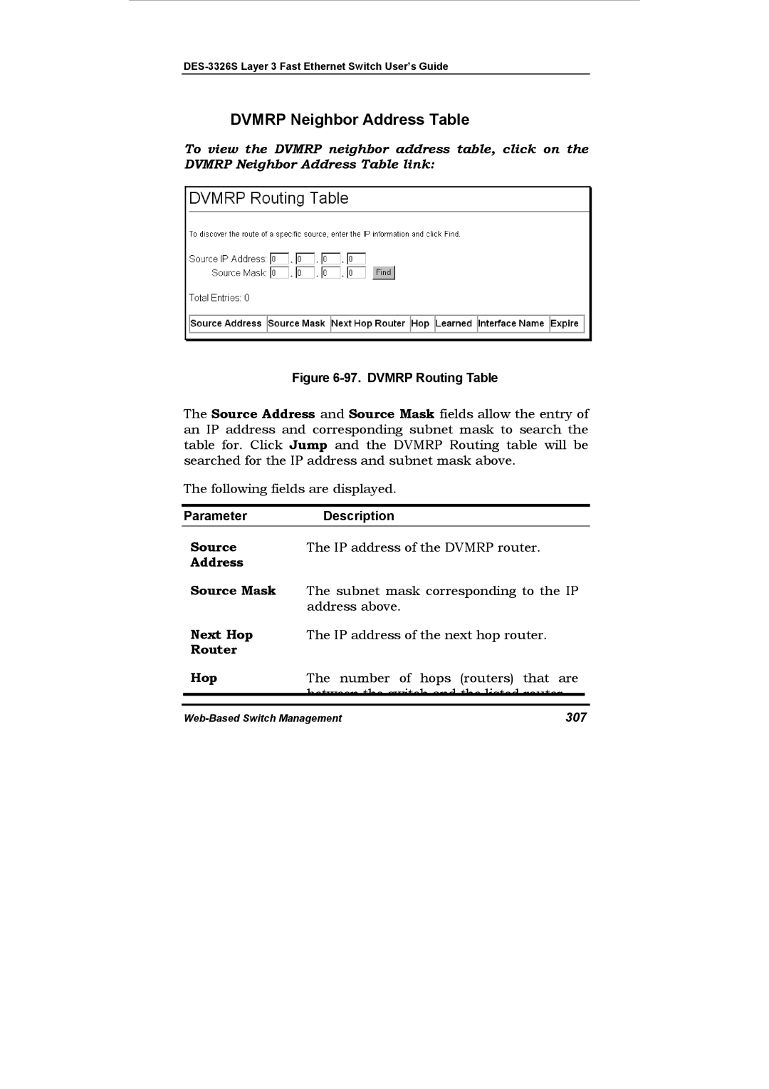 D-Link DES-3326S manual Dvmrp Neighbor Address Table, 307 