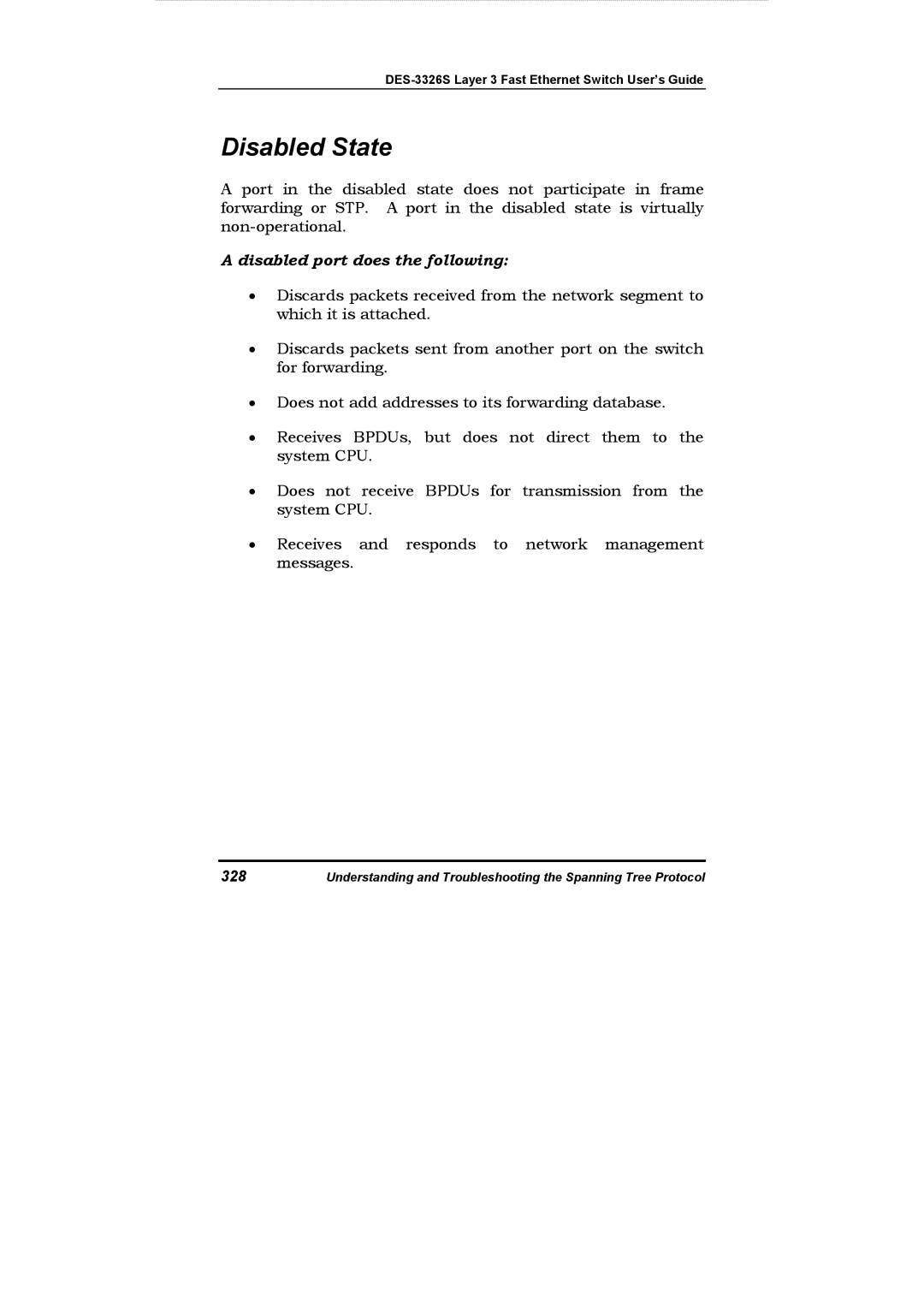 D-Link DES-3326S manual Disabled State, Disabled port does the following 