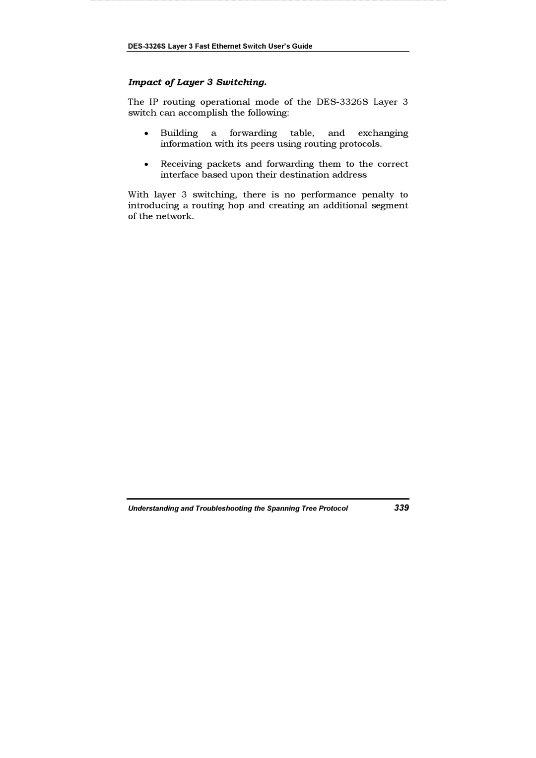 D-Link DES-3326S manual Impact of Layer 3 Switching, 339 