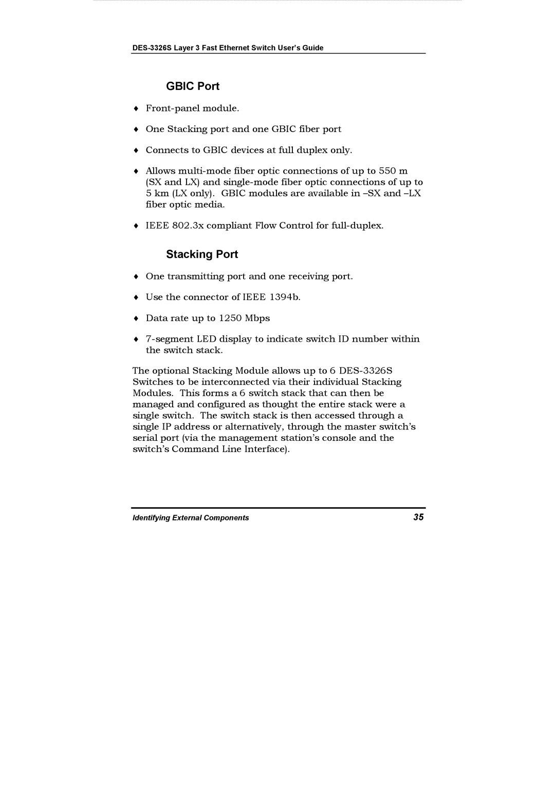 D-Link DES-3326S manual Gbic Port, Stacking Port 