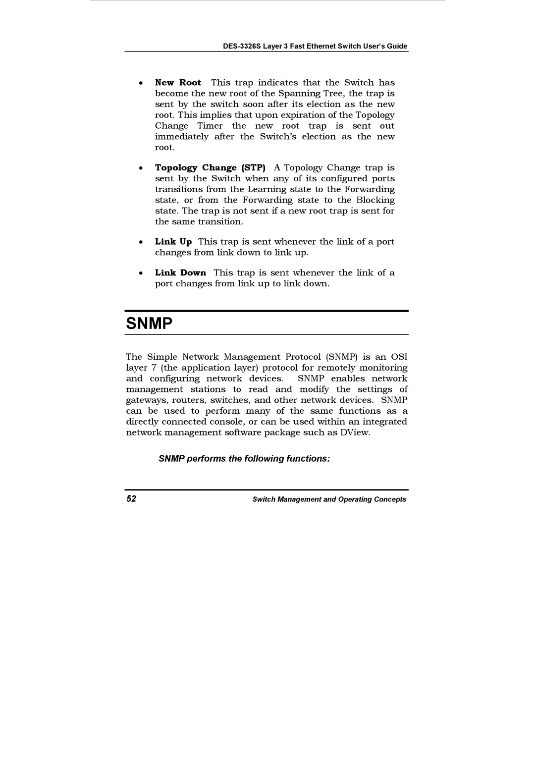 D-Link DES-3326S manual Snmp performs the following functions 