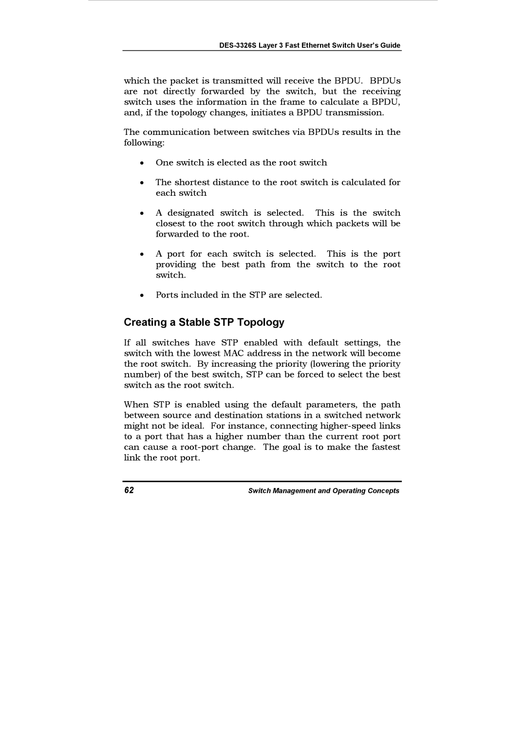 D-Link DES-3326S manual Creating a Stable STP Topology 