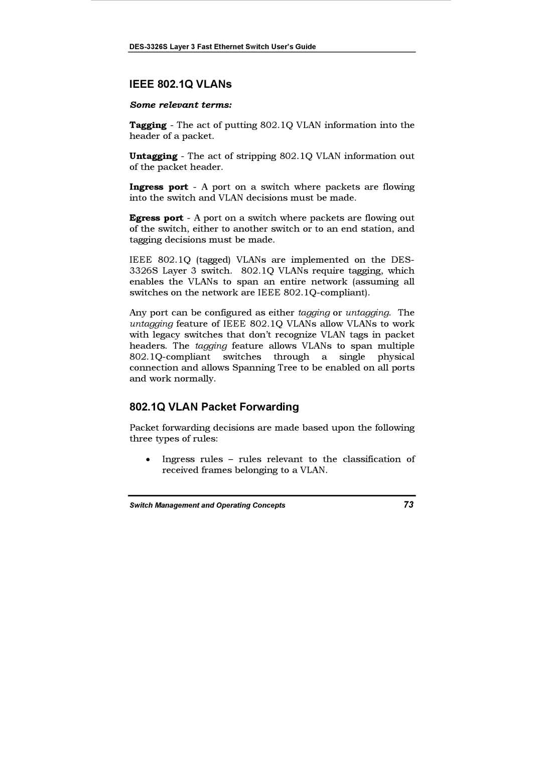 D-Link DES-3326S manual Ieee 802.1Q VLANs, 802.1Q Vlan Packet Forwarding, Some relevant terms 