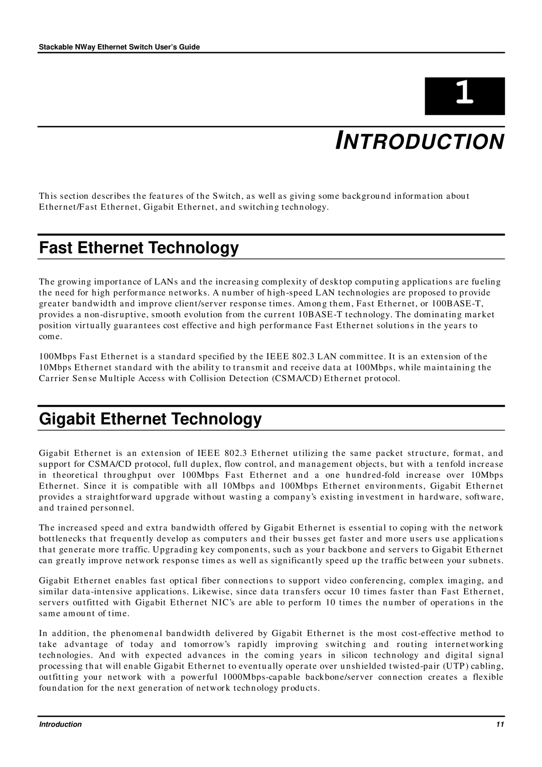 D-Link DES-3624 manual Introduction, Fast Ethernet Technology, Gigabit Ethernet Technology 