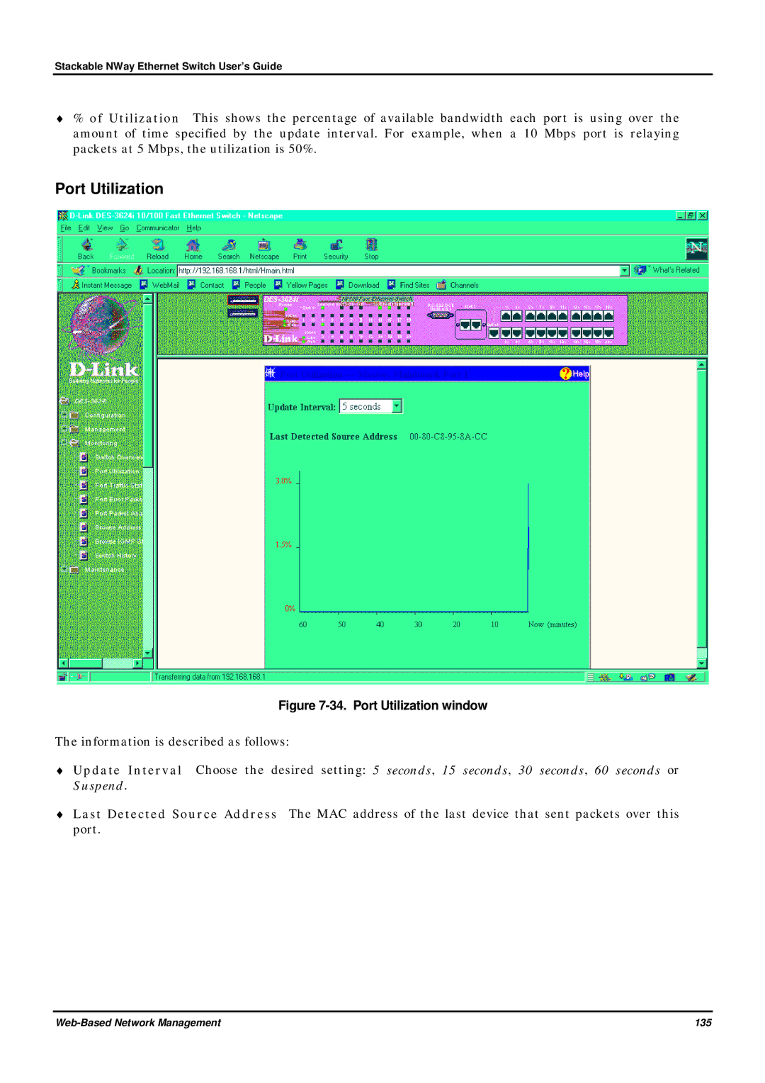 D-Link DES-3624 manual Port Utilization window 